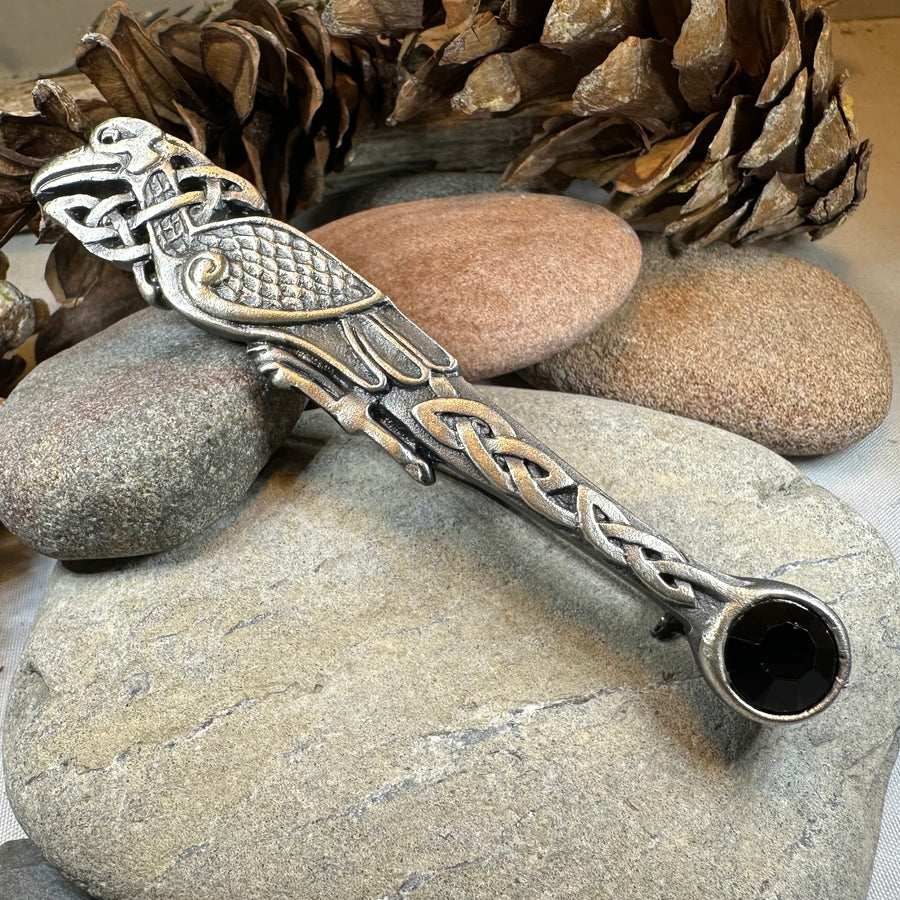 Celtic Raven Crystal Kilt Pin
