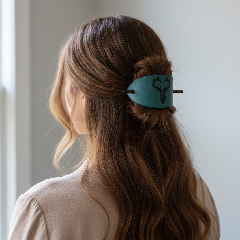 Celtic Stag Leather Hair Slide for Women