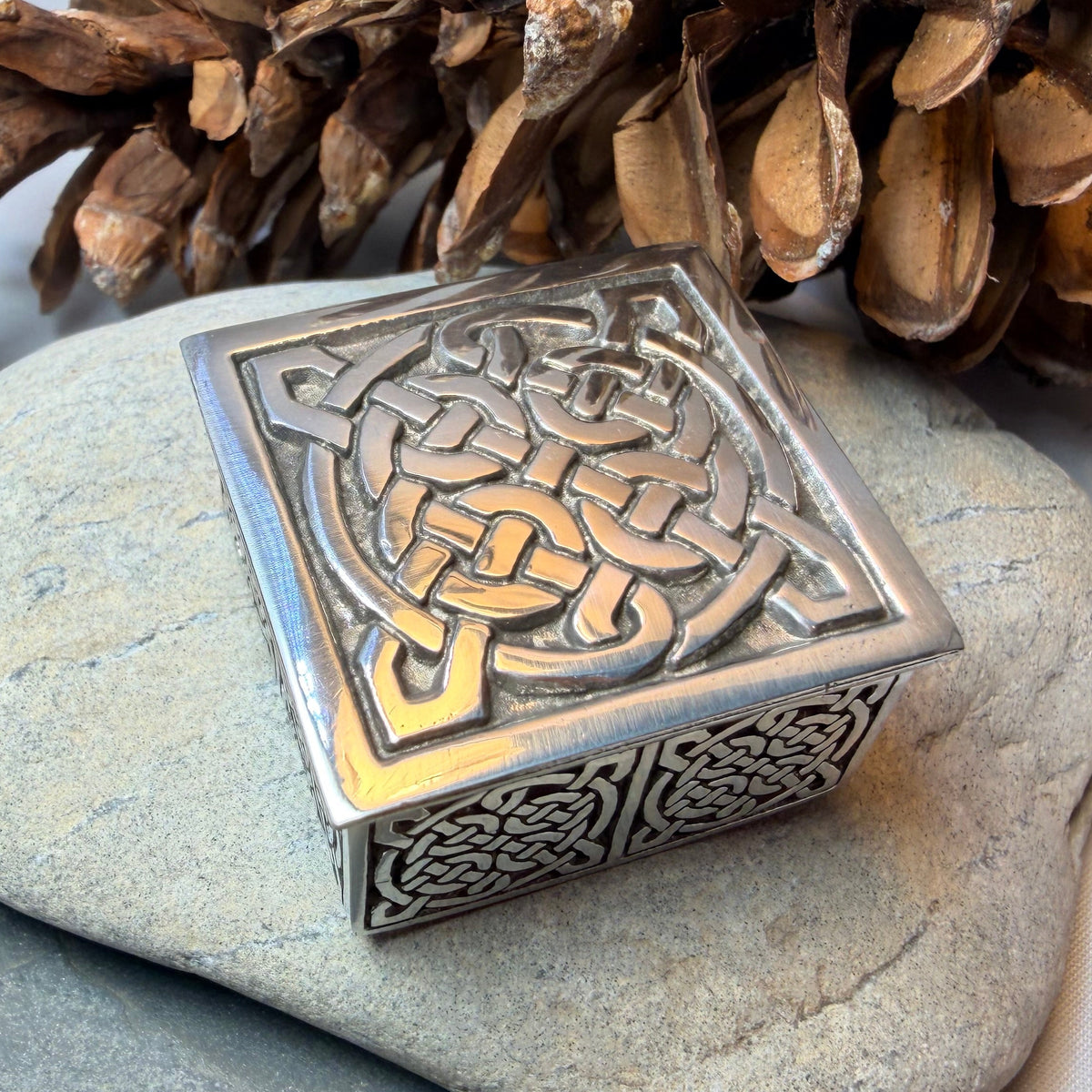 Small Square Celtic Trinket Box - Handmade in Pewter