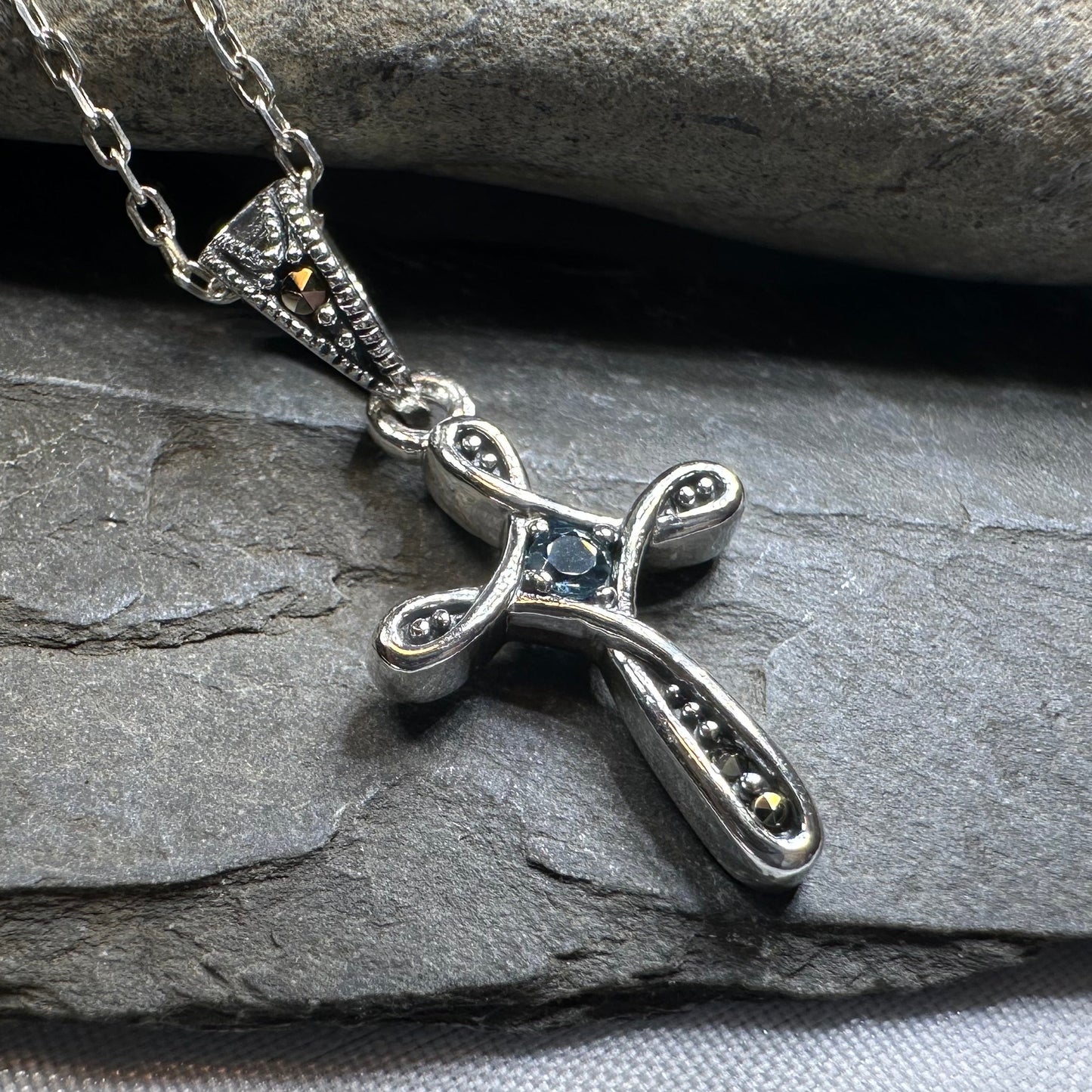Isabeau Marcasite Cross Necklace in Sterling Silver