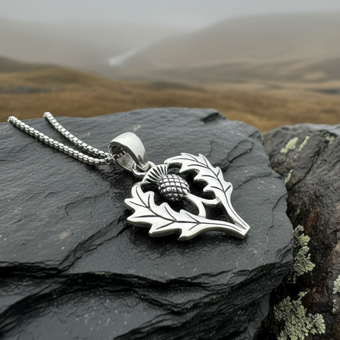 Load image into Gallery viewer, Aberdeen Scottish Thistle Necklace in Sterling Silver
