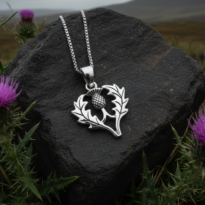 Aberdeen Scottish Thistle Necklace in Sterling Silver — view 7