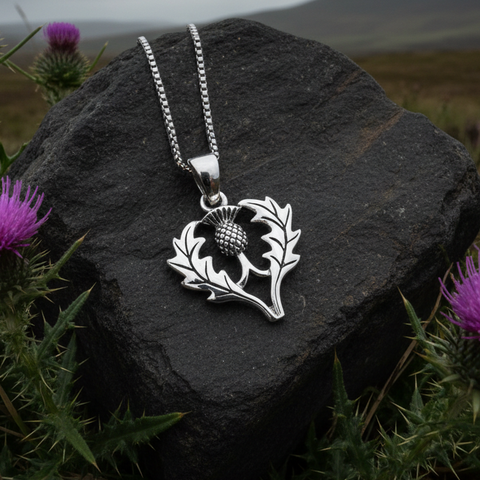 Load image into Gallery viewer, Aberdeen Scottish Thistle Necklace in Sterling Silver
