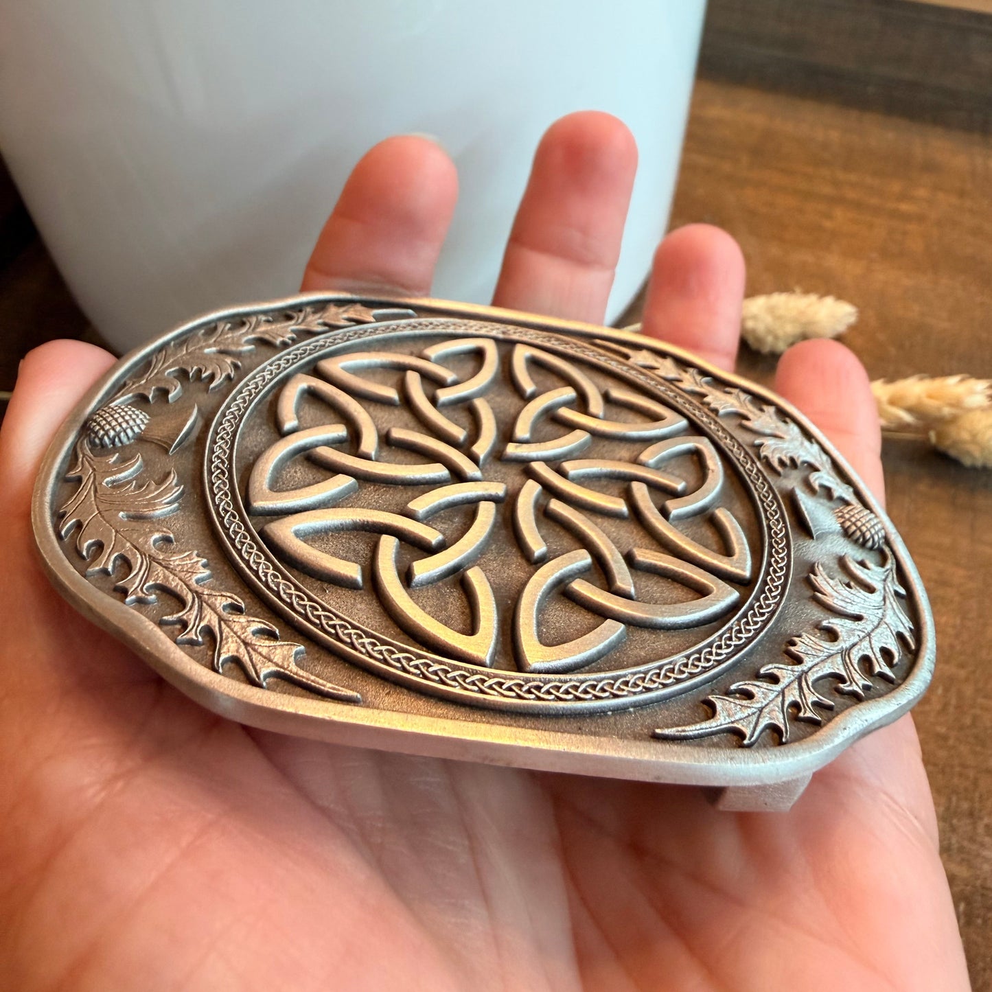 Celtic Knot & Thistle Kilt Belt Buckle - Handmade in Scotland