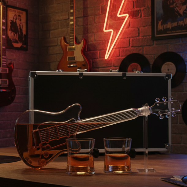 Electric Guitar Whiskey Decanter With 2 Pick Whiskey Glasses