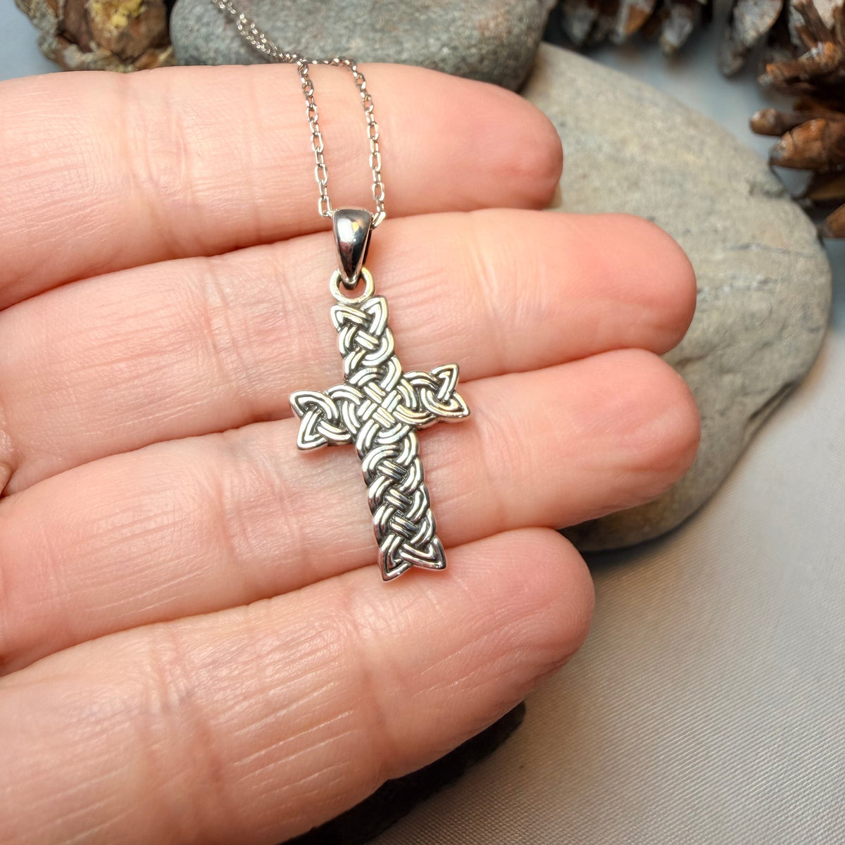 Rock of Ages Celtic Cross Necklace in Sterling Silver