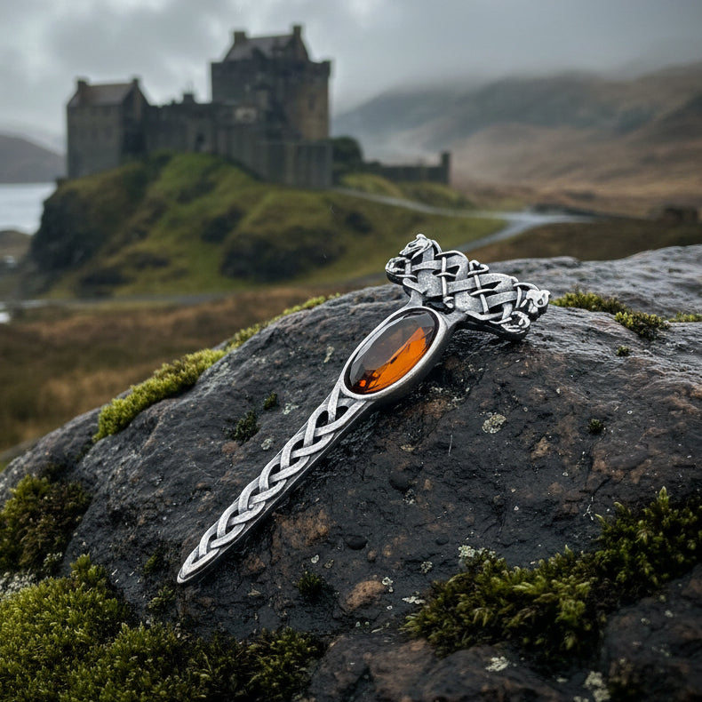 Celtic Dragon Crystal Kilt Pin - Handmade in Scotland
