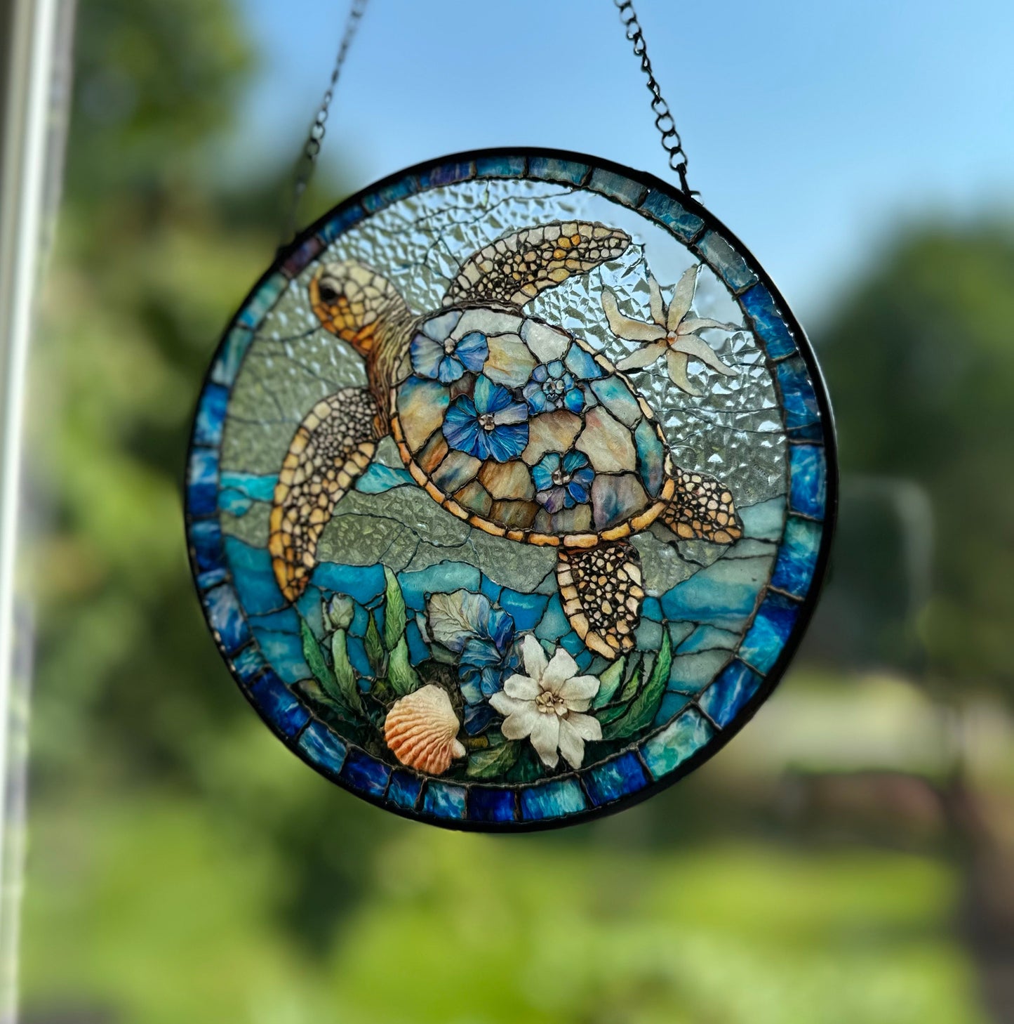 Hawaiian Flower Sea Turtle Suncatcher