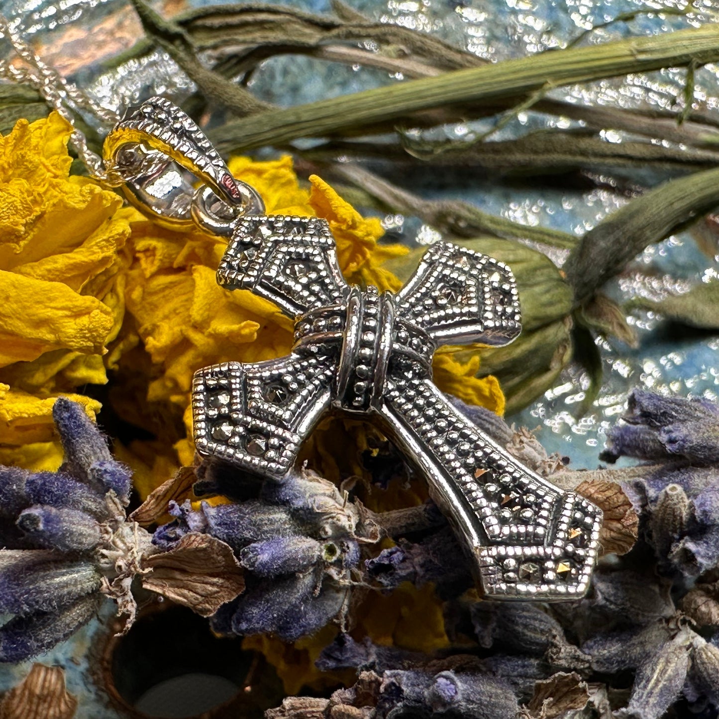 Lovely Marcasite Cross Necklace in Sterling Silver
