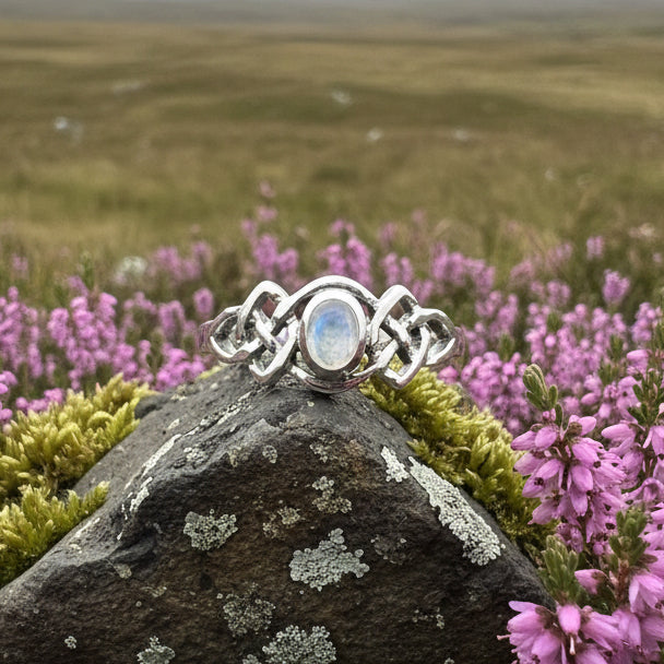 Celeste Celtic Knot Moonstone Ring in Sterling Silver