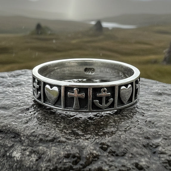 Faith, Hope & Love Cross Ring in sterling silver