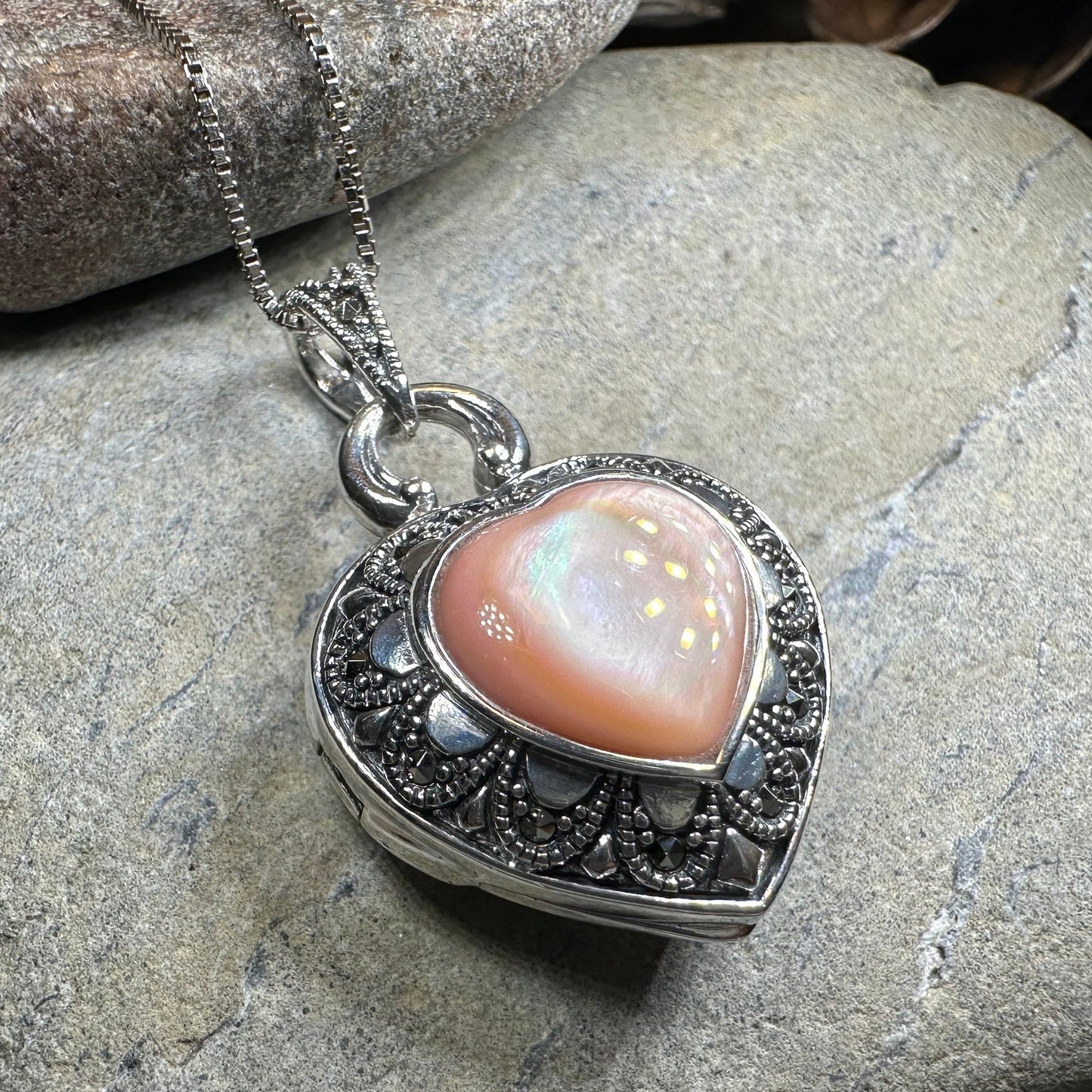 Locket Heart Marcasite Necklace in Sterling Silver — view 16