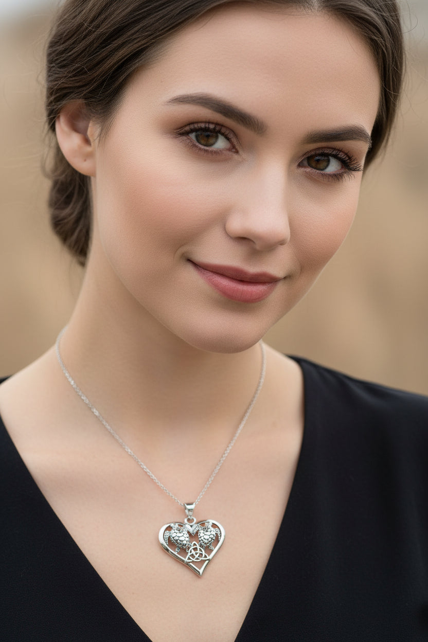Celtic Turtle Lovers Necklace in Sterling Silver