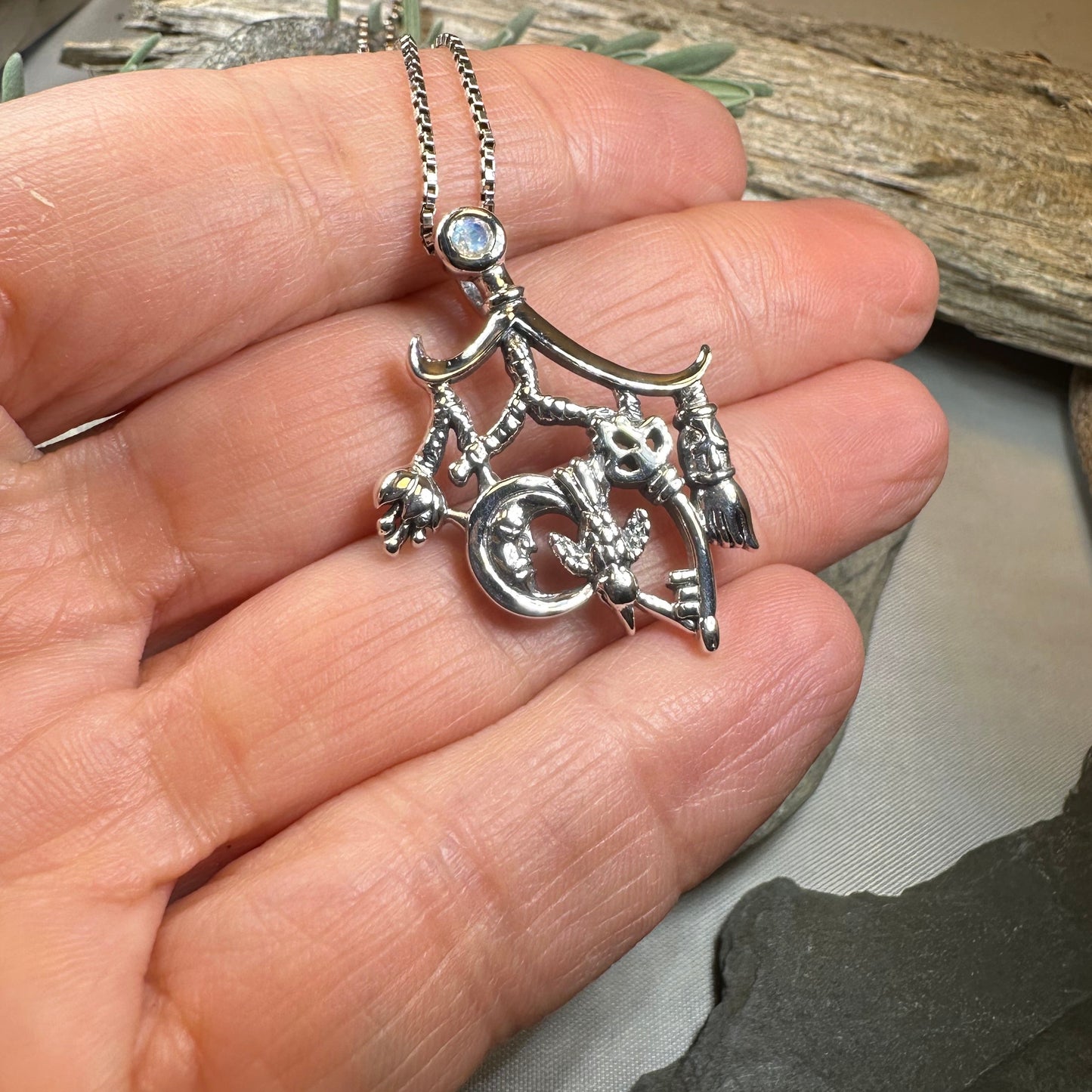 Moonstone Italian Cimaruta Pendant in Sterling Silver — view 6