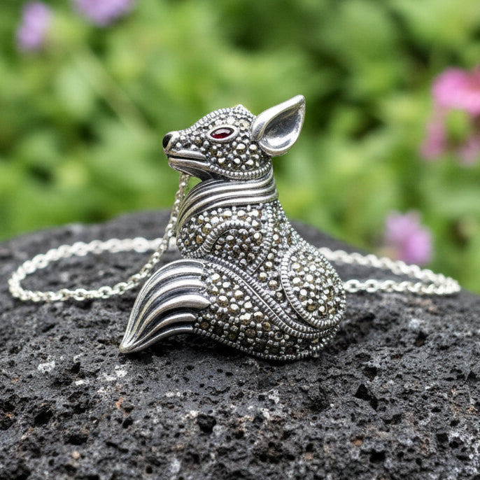 Reynard Marcasite Fox Necklace in Sterling Silver