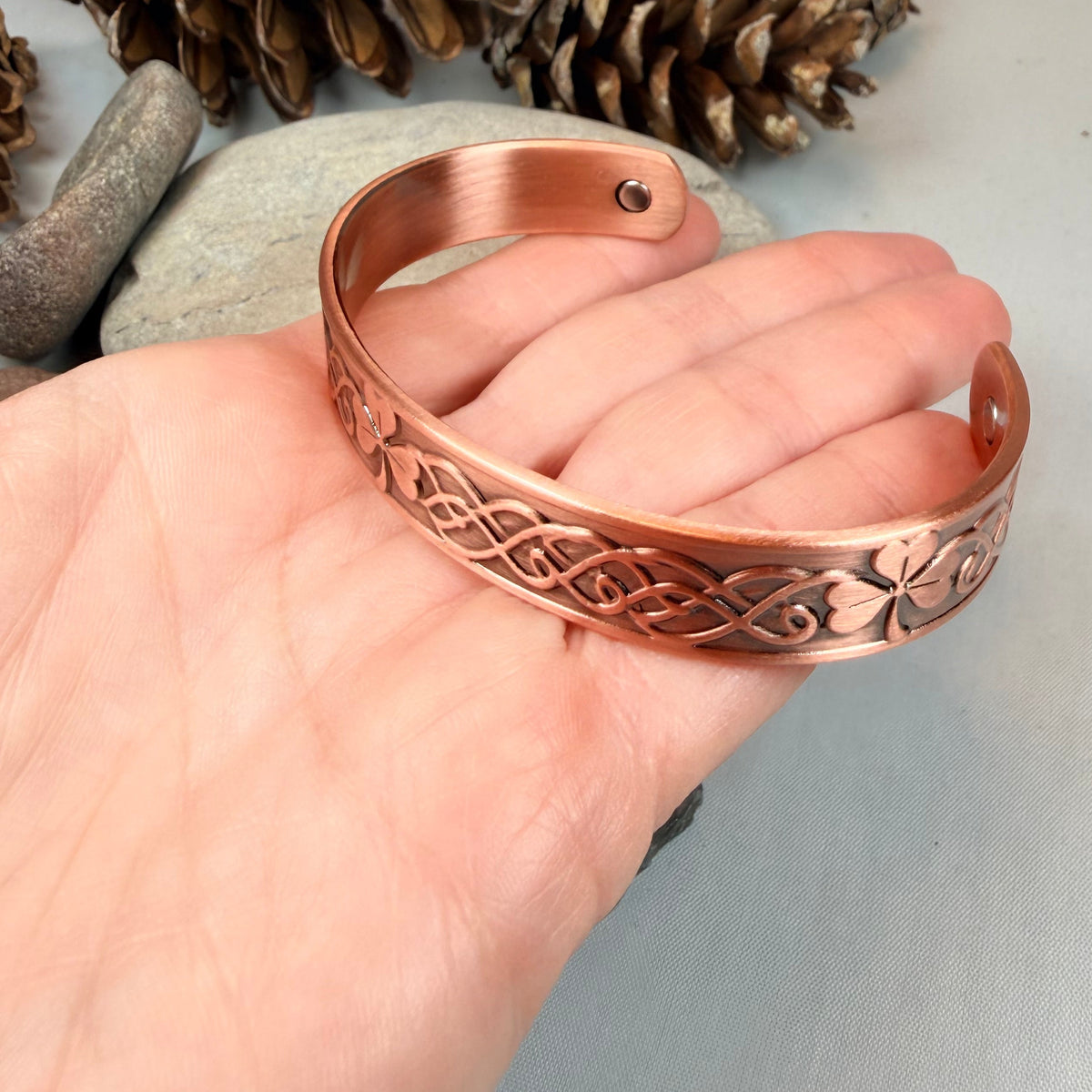 Celtic Irish Shamrock Copper Cuff Bracelet