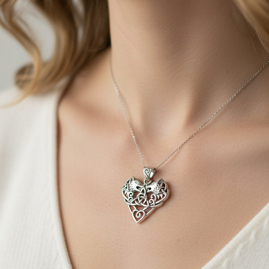 Celtic Wolf Love Necklace in Sterling Silver