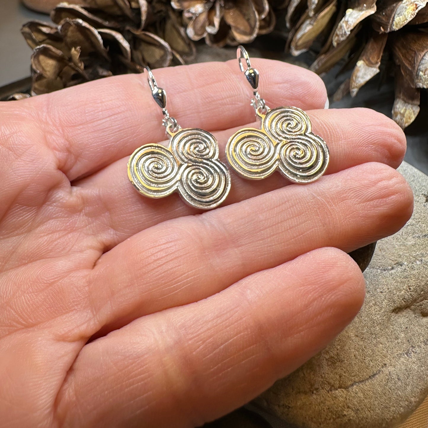 Artisan Newgrange Triple Spiral Earrings - Made in Ireland