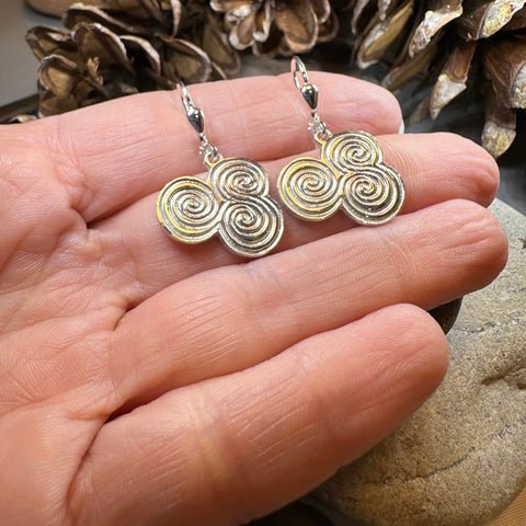 Load image into Gallery viewer, Artisan Newgrange Triple Spiral Earrings - Made in Ireland
