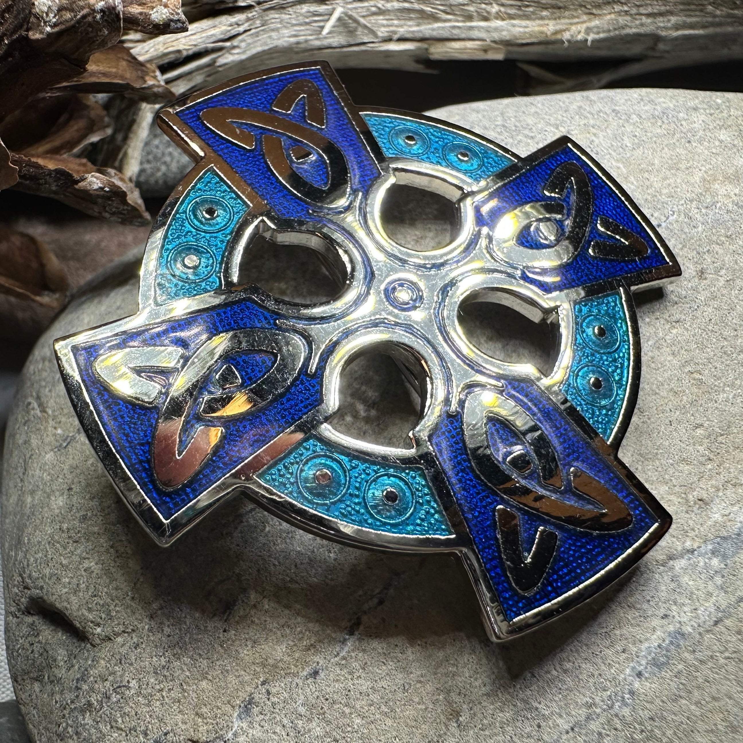 Enamel Celtic Cross Brooch - Pewter | Celtic Crystal Design