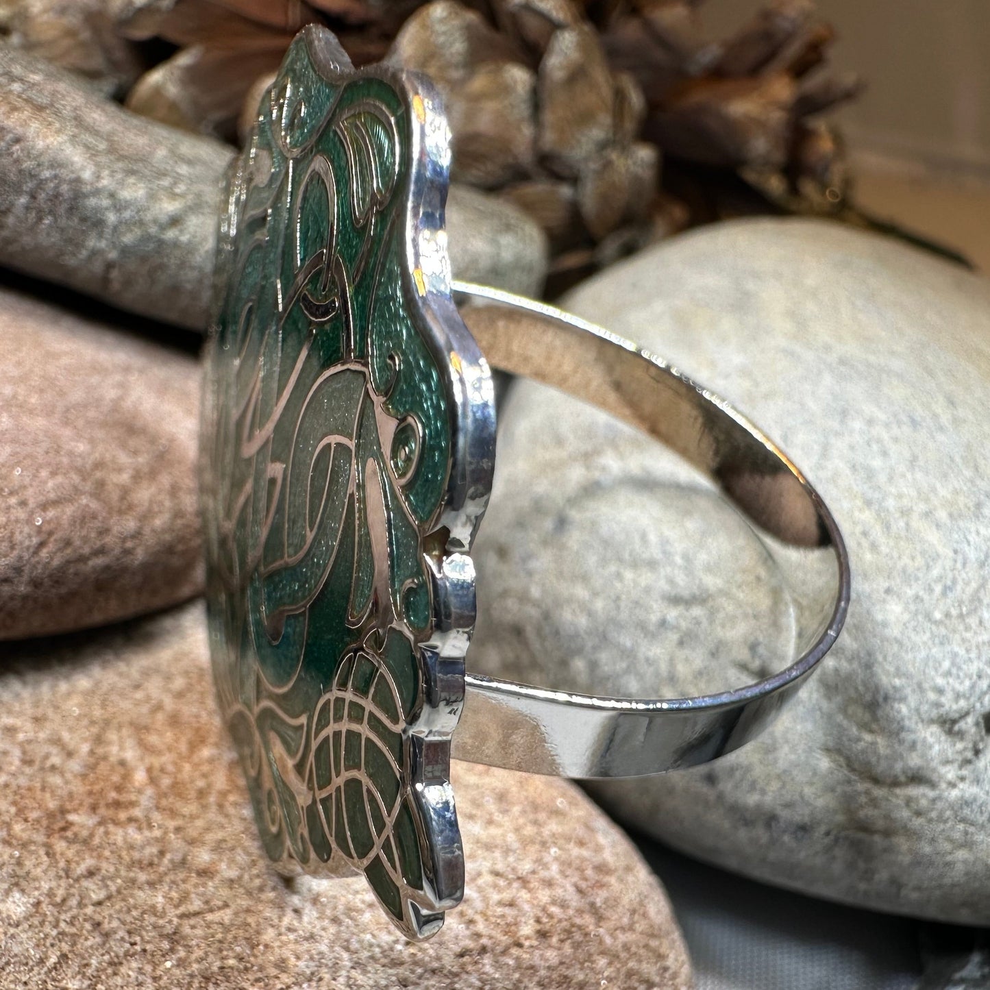 Enamel Celtic Green Dragons Scarf Ring
