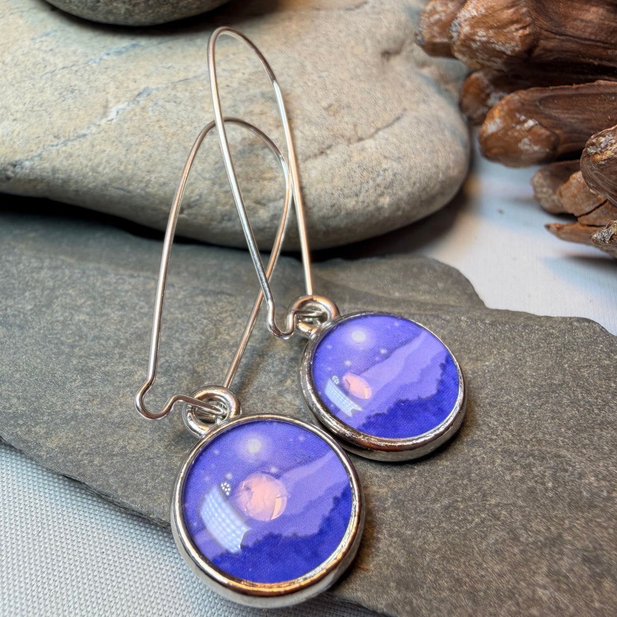 Misty Moonlit Mountain Earrings - Handmade in the U.S.A.