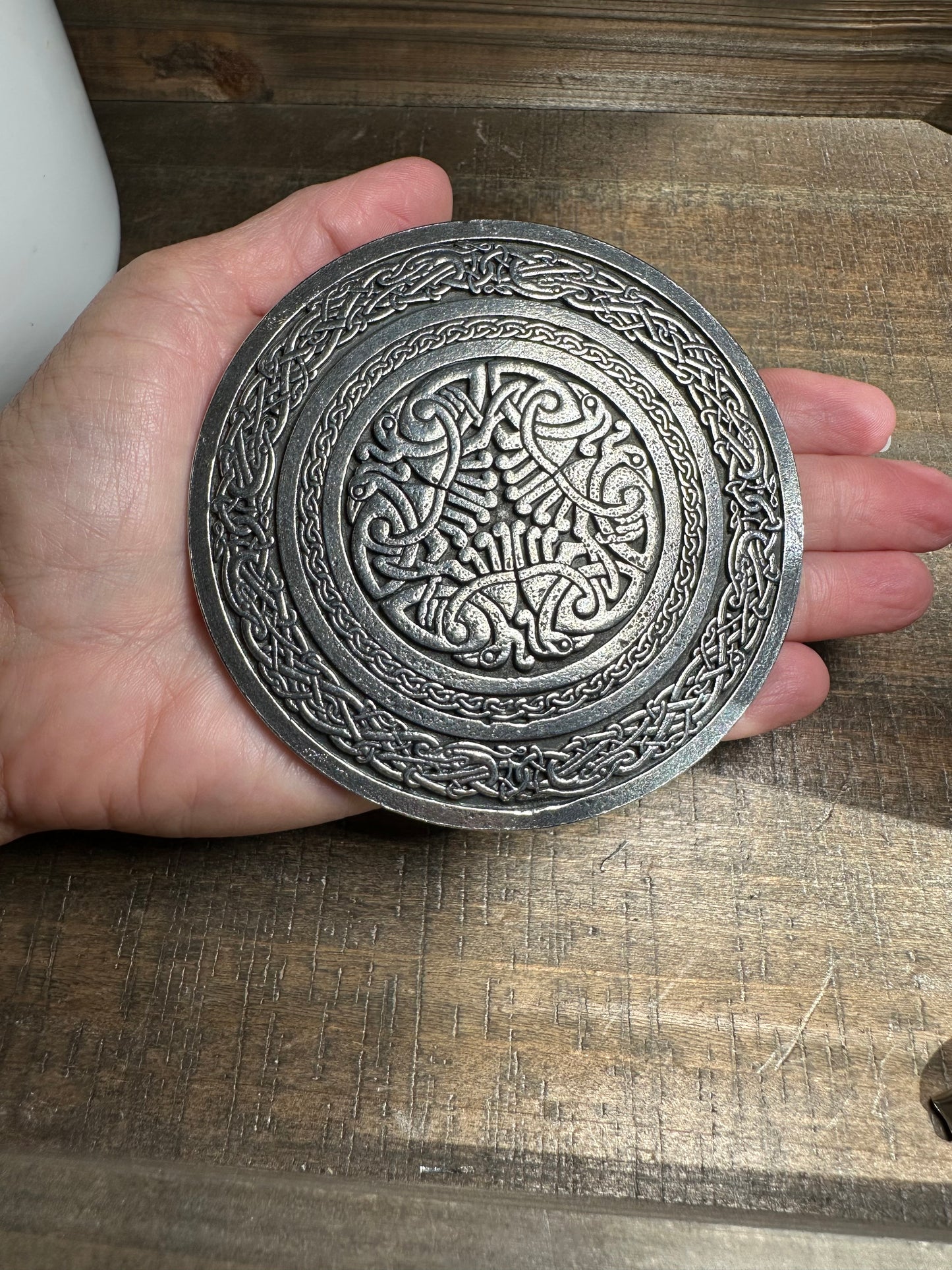 Round Celtic Birds Kilt Belt Buckle - Handmade in Scotland