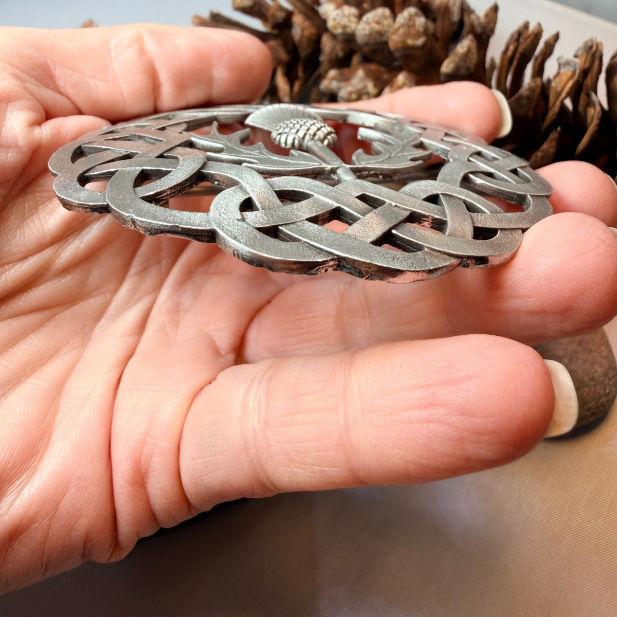 Classic Thistle & Celtic Knot Tartan Pin - Handmade in Scotland