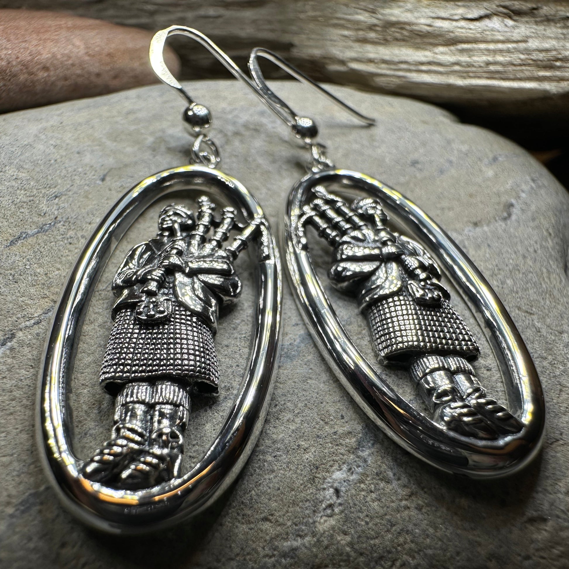 Tartan Bagpiper Earrings in Sterling Silver — view 5