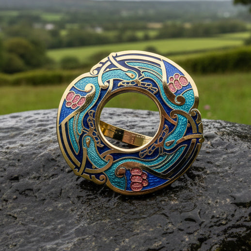 Enamel Celtic Birds Scarf Ring