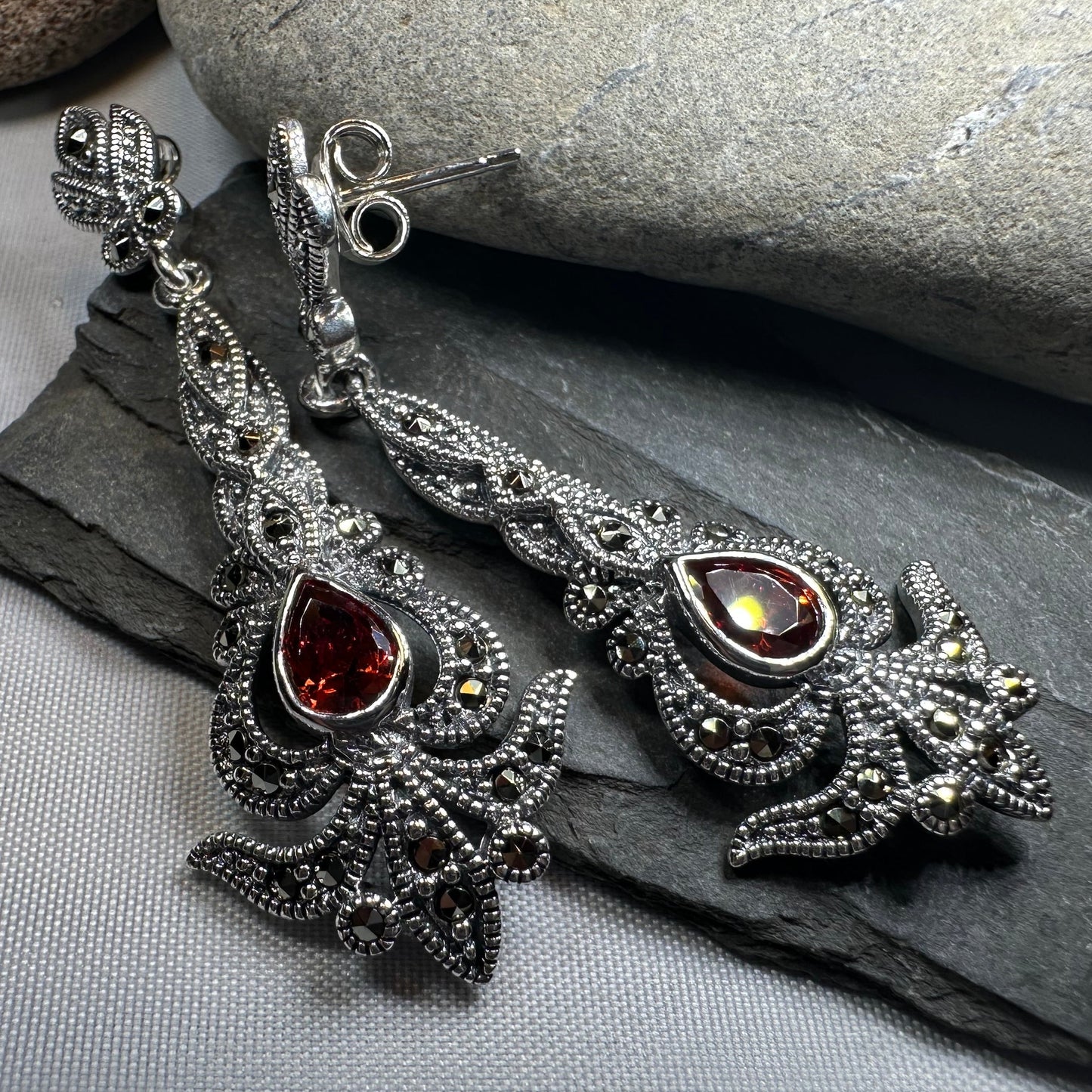 Nour Garnet Marcasite Earrings