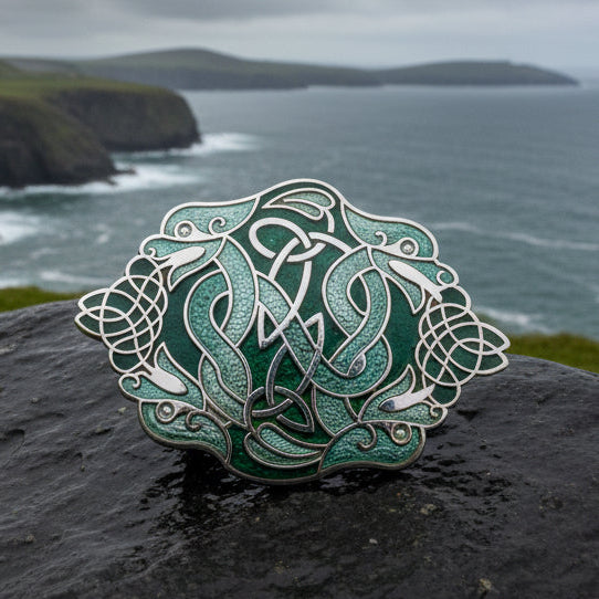 Enamel Celtic Green Dragons Scarf Ring
