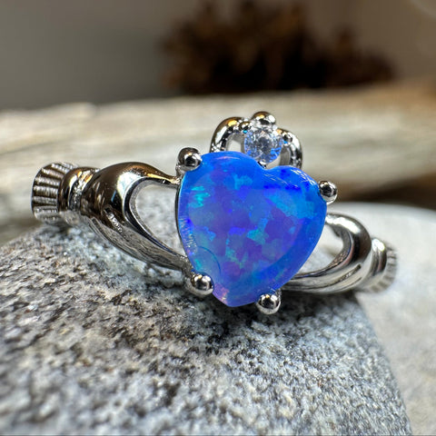 Load image into Gallery viewer, Ocean Blue Opal Claddagh Ring
