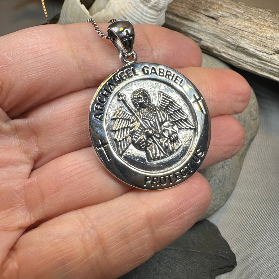 Large Archangel Gabriel Pendant in Sterling Silver