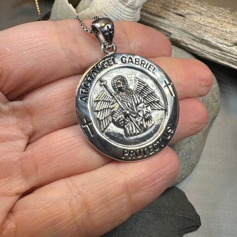 Load image into Gallery viewer, Large Archangel Gabriel Pendant in Sterling Silver

