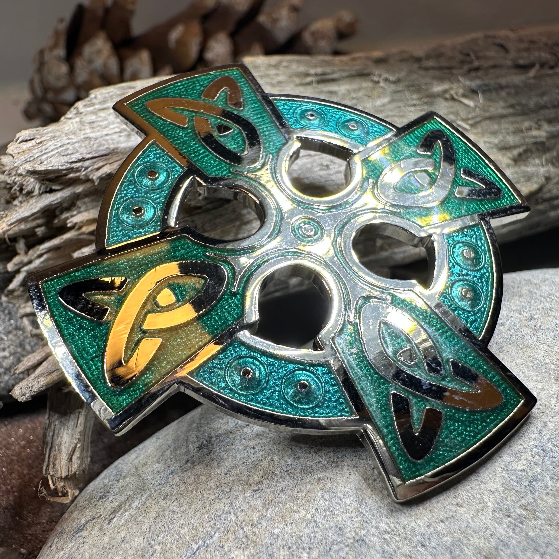 Enamel Celtic Cross Brooch — view 7
