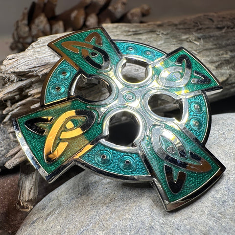 Load image into Gallery viewer, Enamel Celtic Cross Brooch
