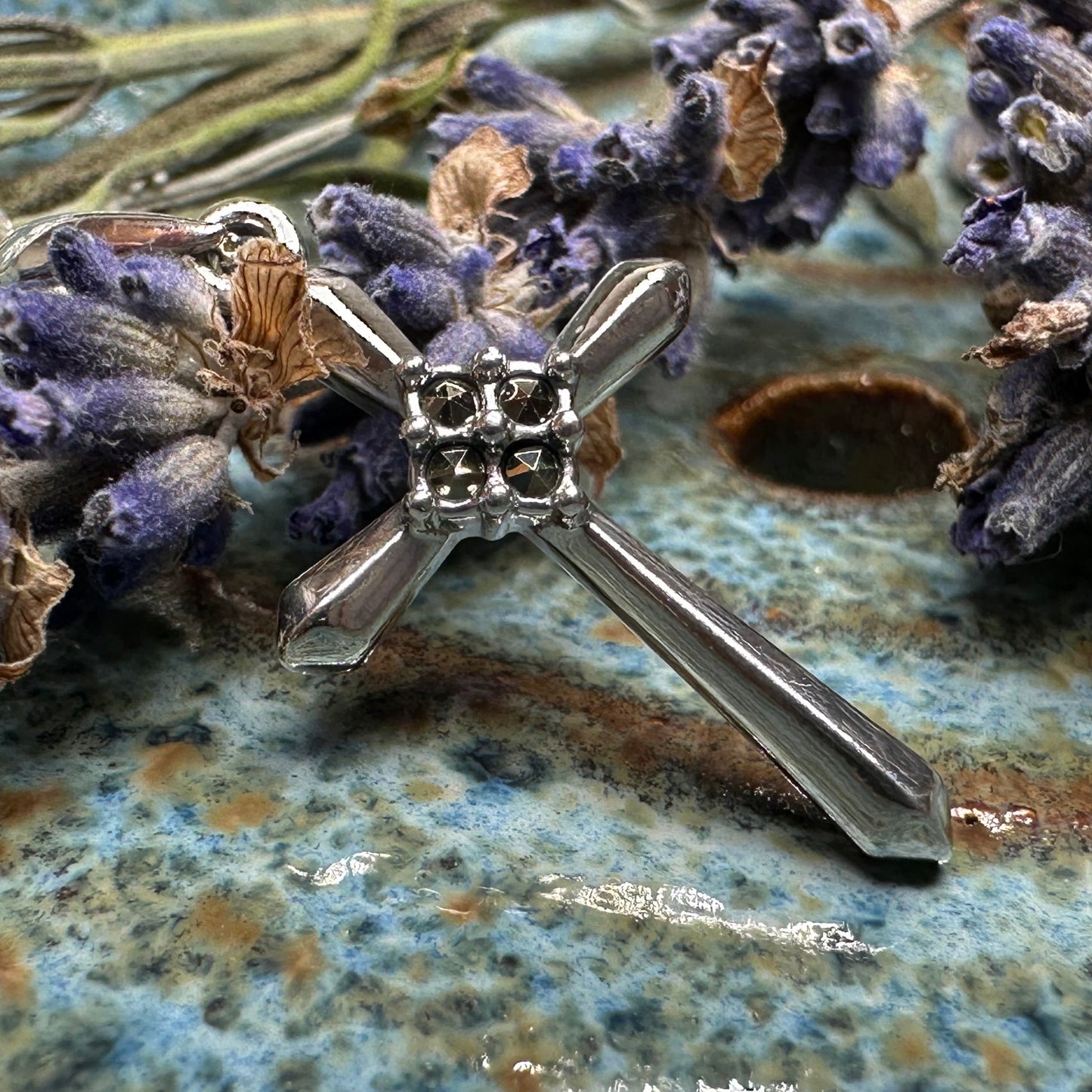 Petite Simplicity Marcasite Cross Necklace in Sterling Silver