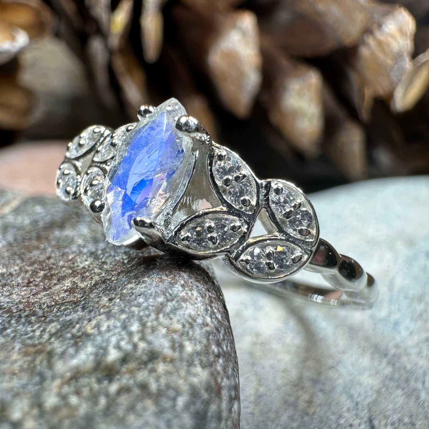 Laurel Moonstone Ring in Sterling Silver — view 8