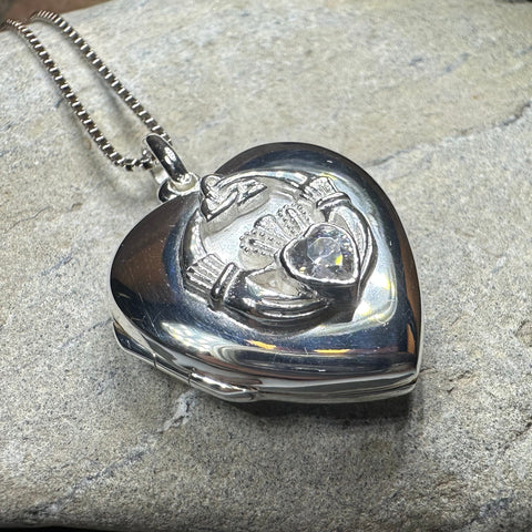 Load image into Gallery viewer, Aoife Irish Claddagh Locket Necklace in Sterling Silver
