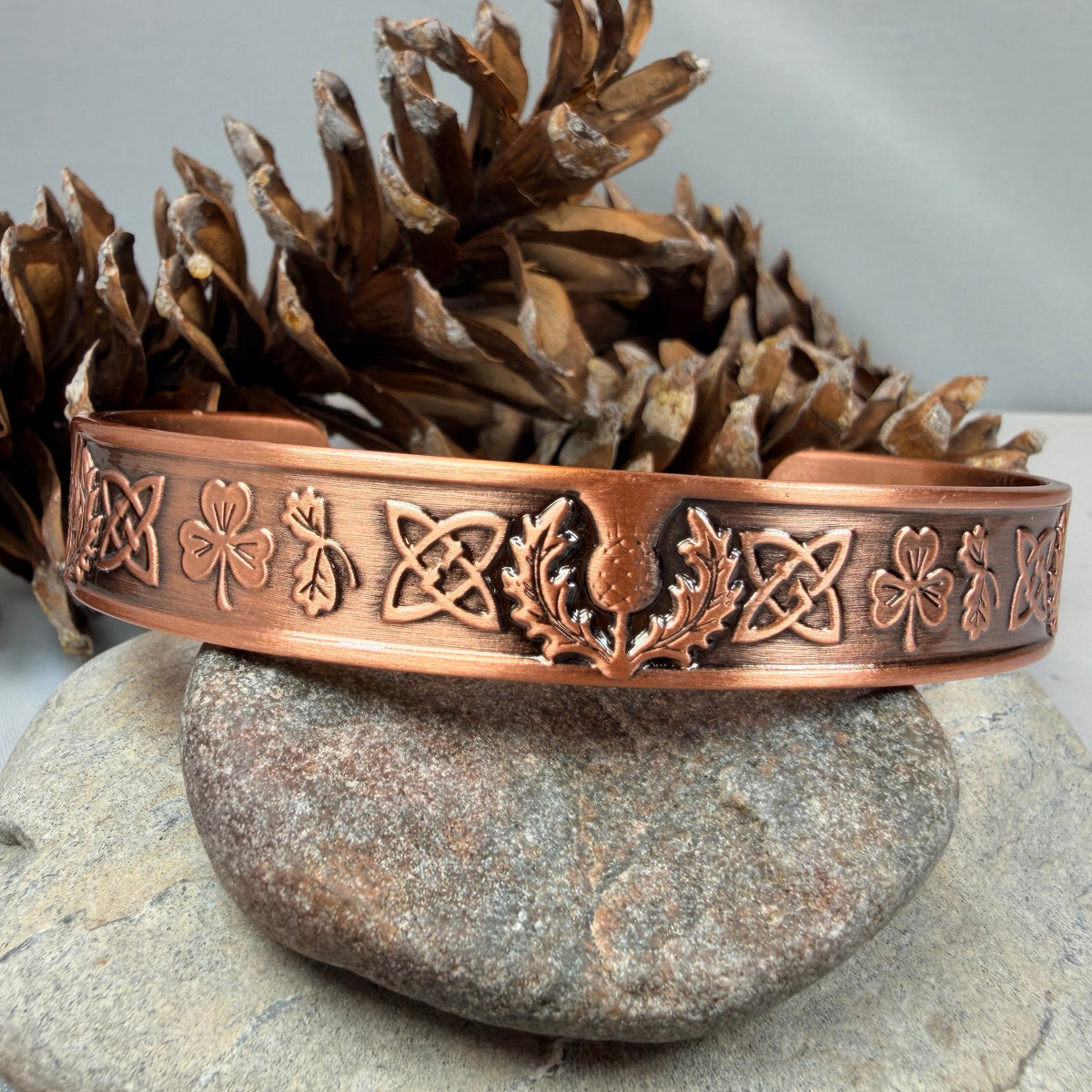 Scottish Thistle & Irish Shamrock Copper Cuff Bracelet