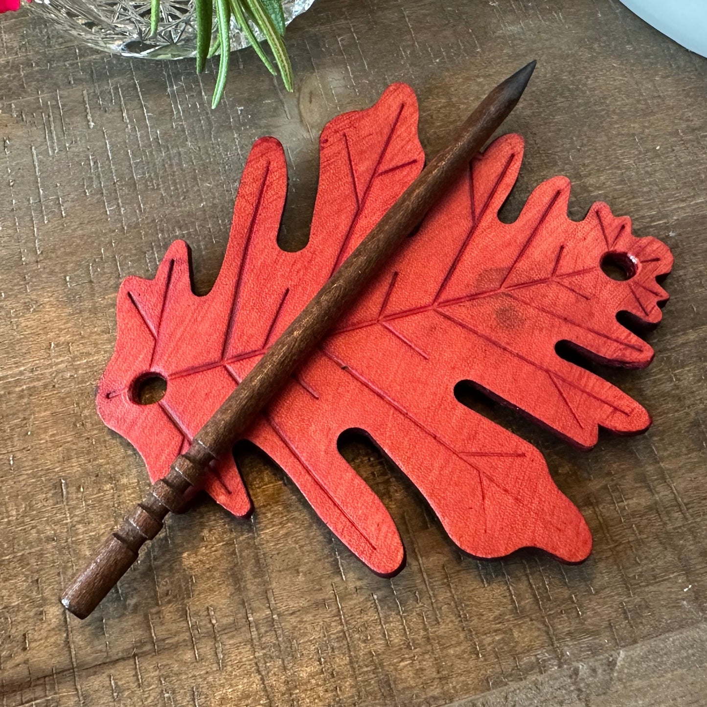 Large Oak Leaf Leather Hair Slide for Women