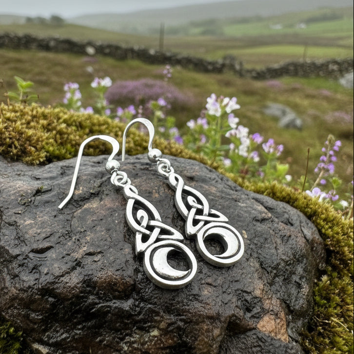 Cassiopeia Celtic Moon Earrings in Sterling Silver