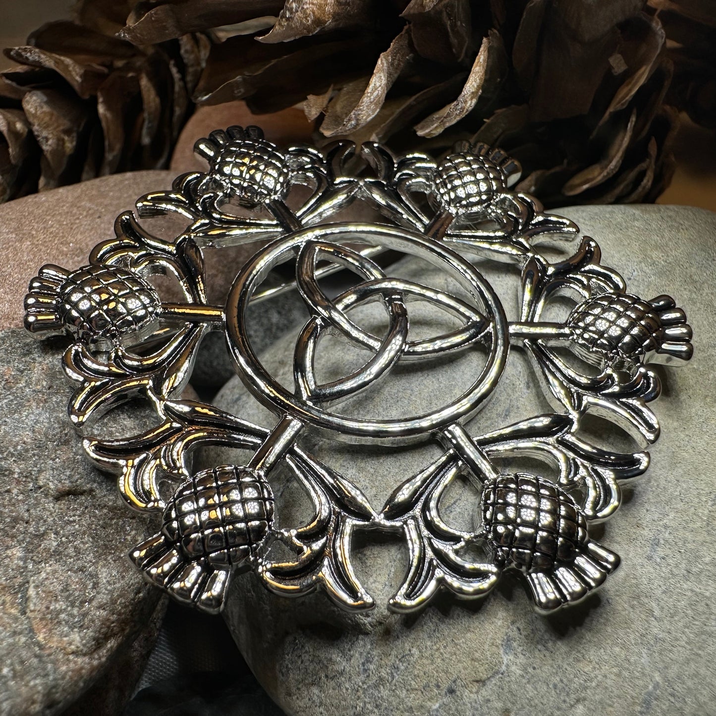 Large Scottish Thistle & Trinity Knot Brooch