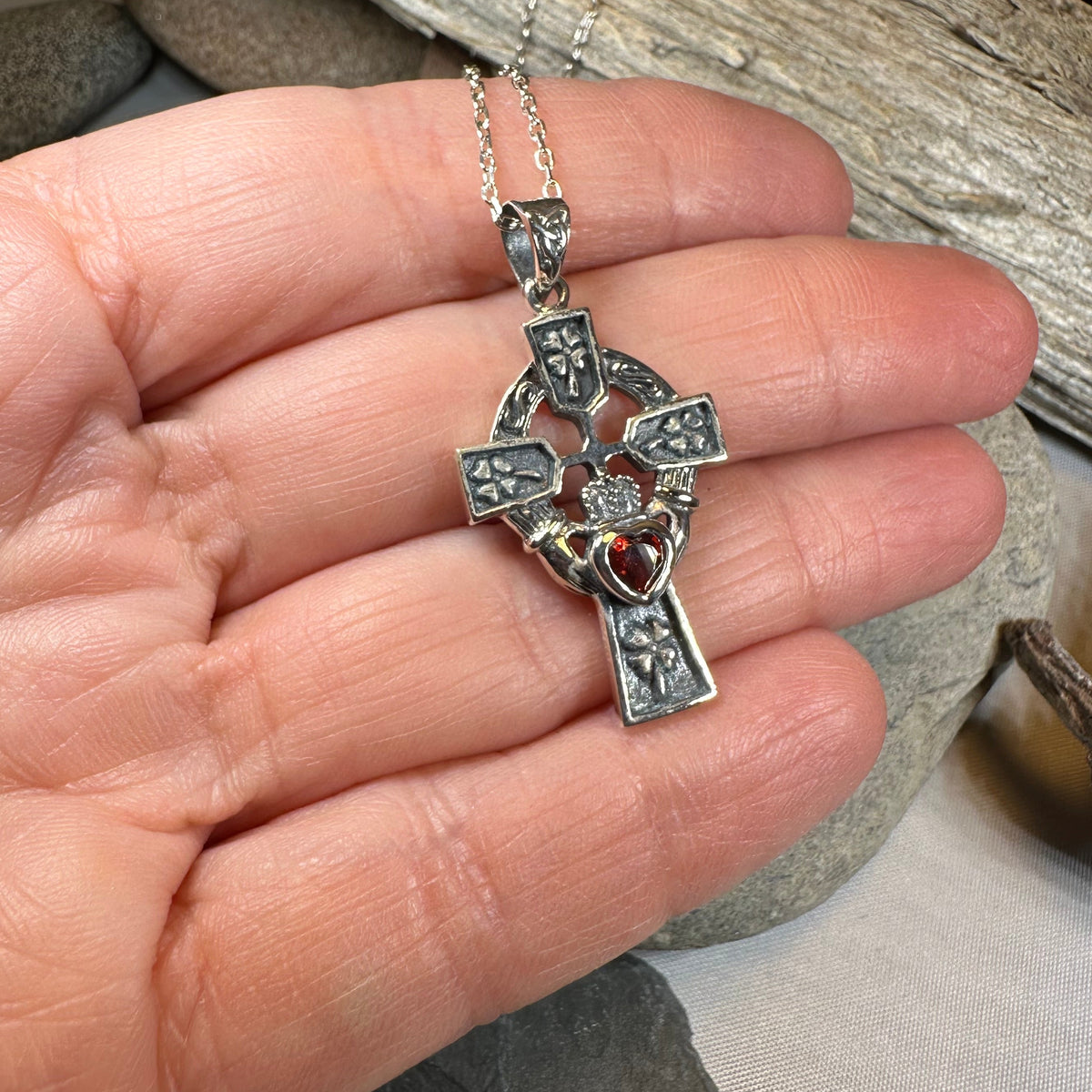 Irish Love Shamrock Claddagh Cross Necklace — view 6