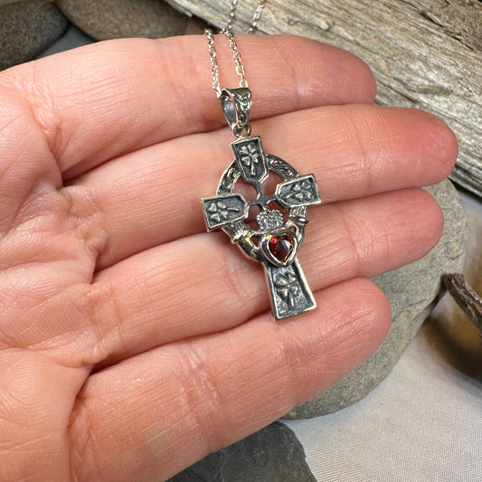 Irish Love Shamrock Claddagh Cross Necklace — view 6