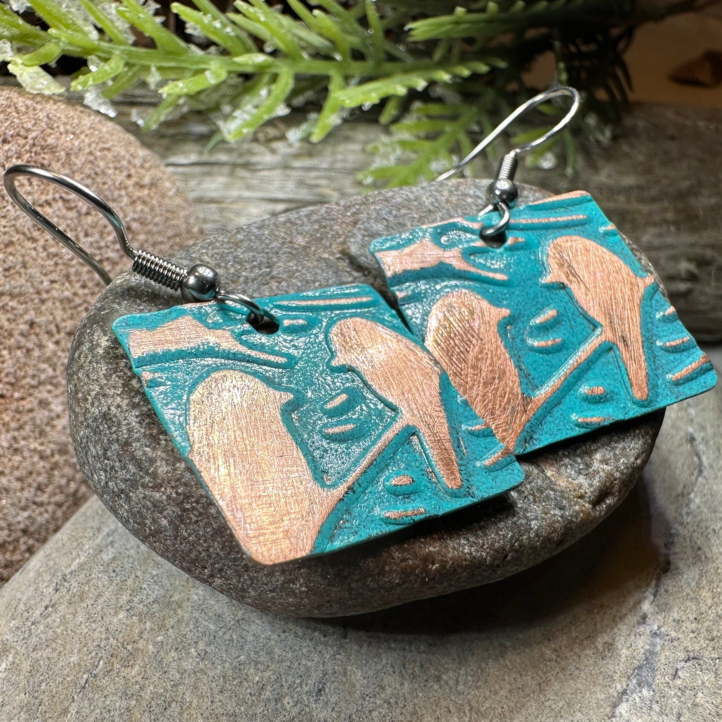 Summersong Bird Copper Dangle Earrings