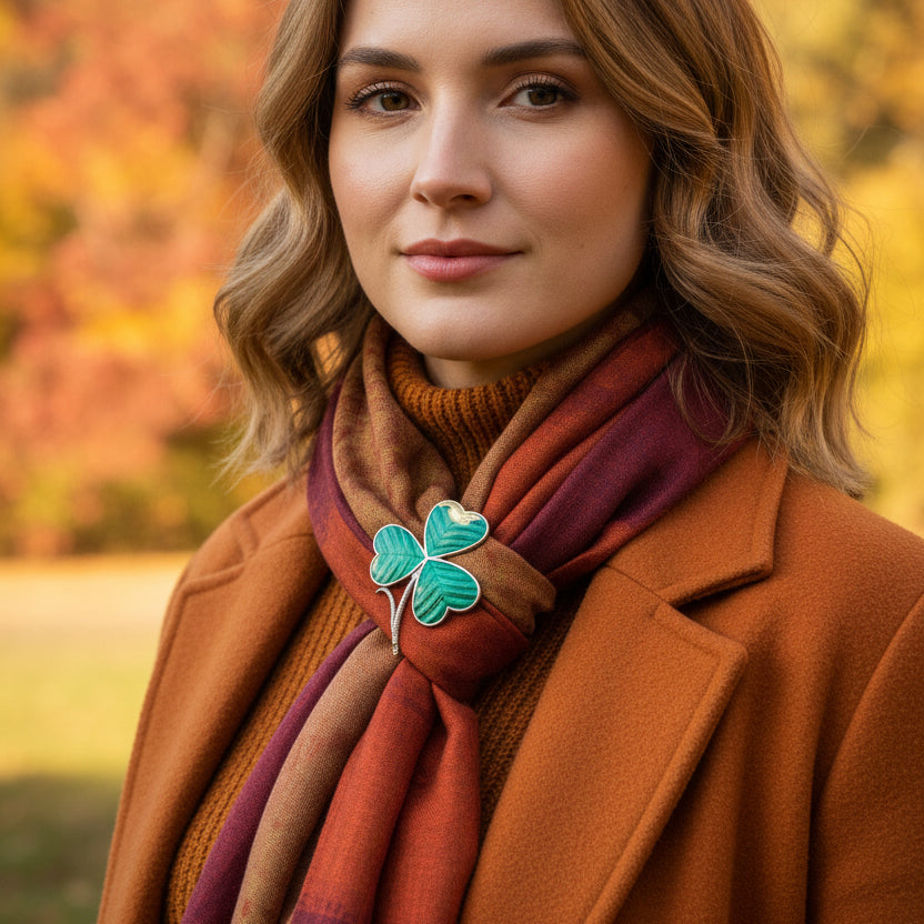 Enamel Green Irish Shamrock Scarf Ring