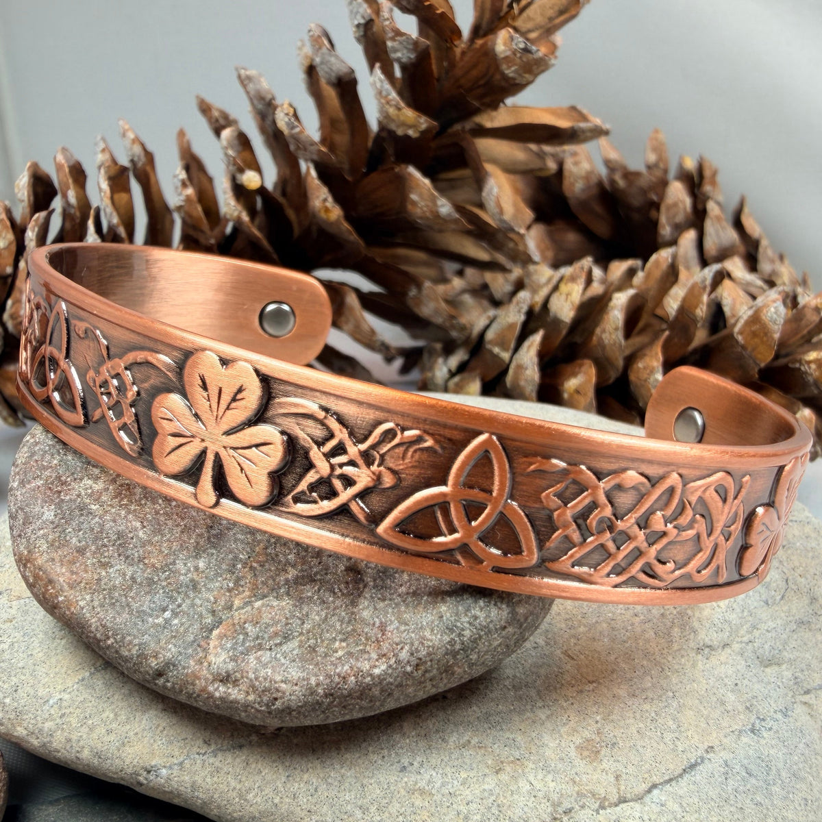 Trinity Knot & Irish Shamrock Copper Cuff Bracelet
