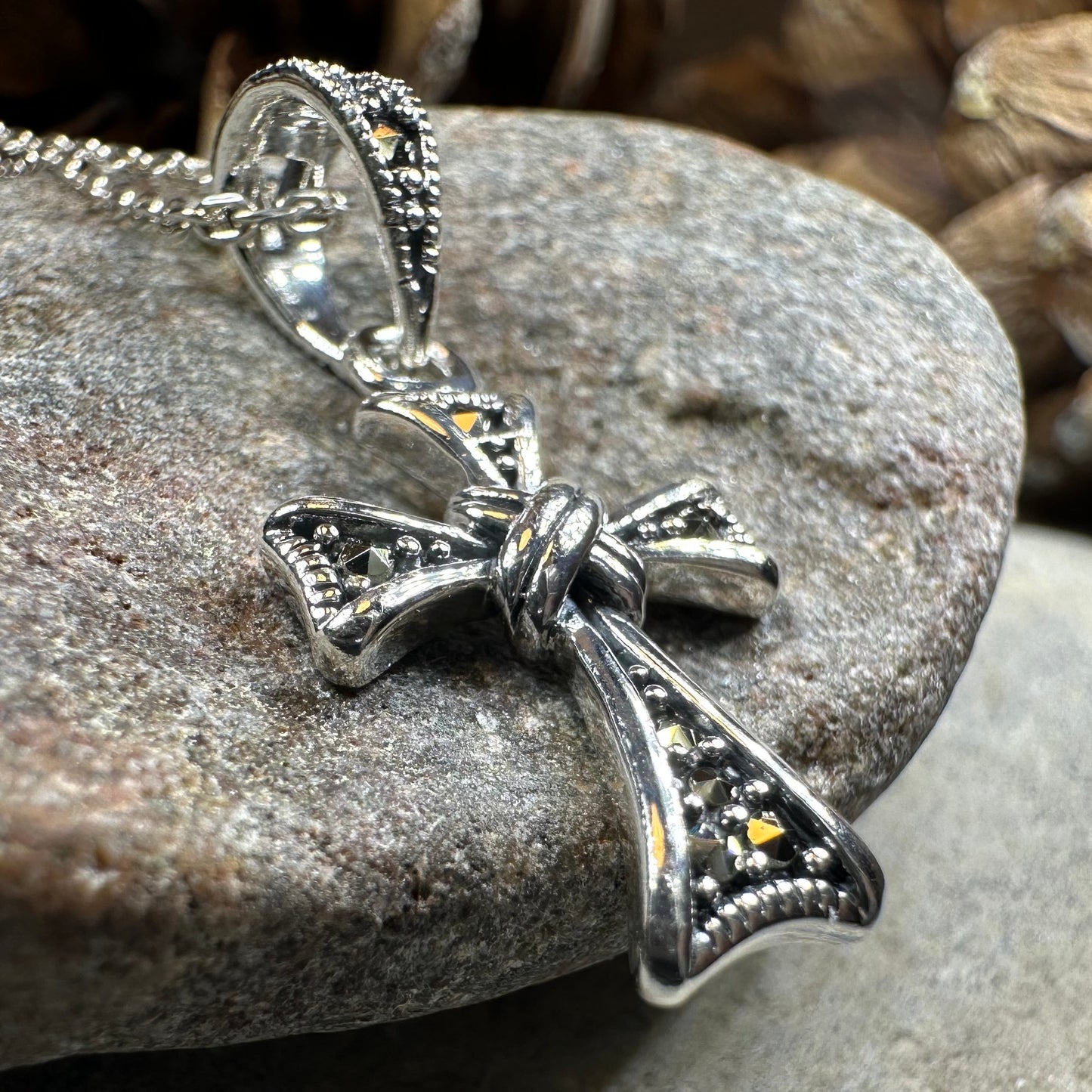 Elowen Marcasite Cross Necklace in Sterling Silver